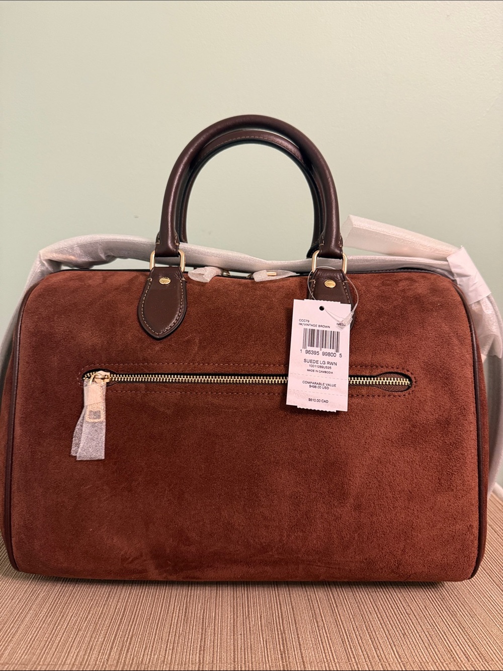 Coach Large Rowan Satchel in Vintage Brown Suede - Picture 3 of 8